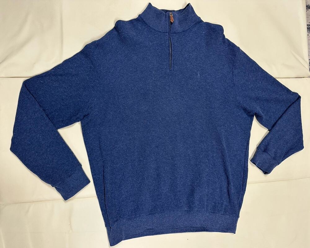 Polo Golf Ralph Lauren Sweater Mens XL Blue Quarter Zip Cotton Alpaca Knit